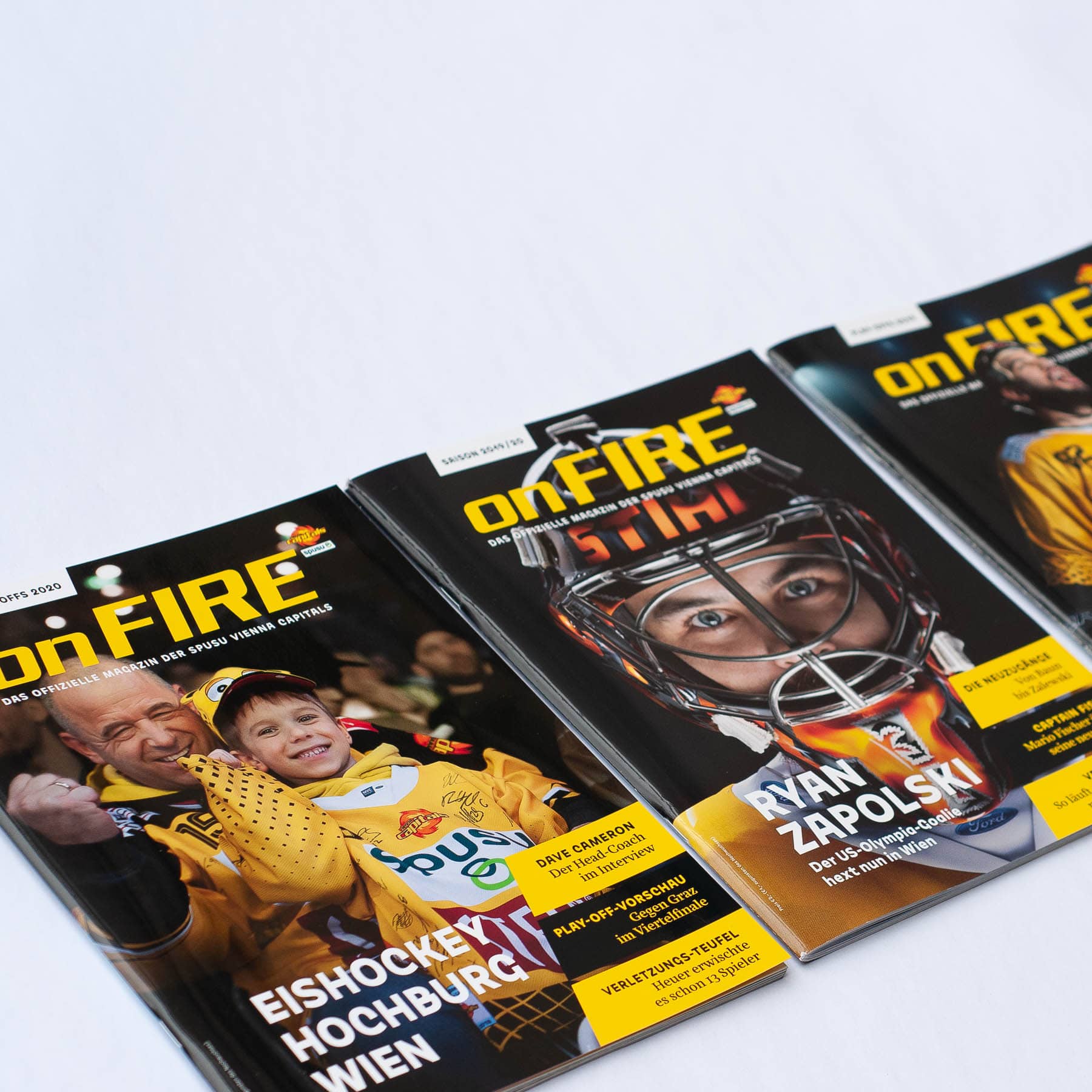 Onfire – das offizielle Magazin der spusu Vienna Capitals – Magazindesign studio mishugge - Covers